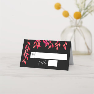 Carte De Placement Foliage rose chaud sur Mariage noir