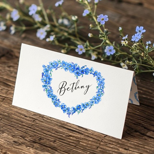 Carte De Placement Forget-me-not heart art wedding blue white (Créateur téléchargé)