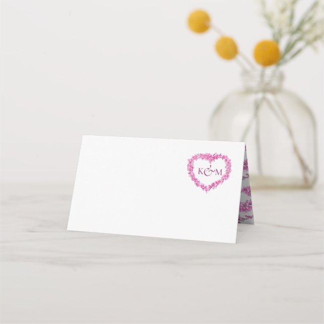 Carte De Placement Forget-me-not heart art wedding pink white (Devant)