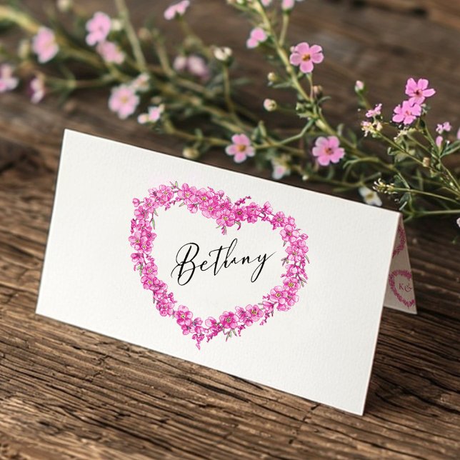 Carte De Placement Forget-me-not heart art wedding pink white (Créateur téléchargé)