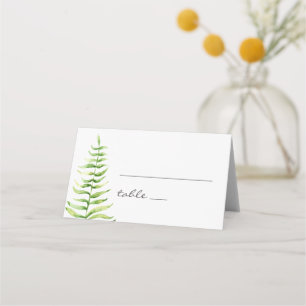 Carte De Placement Fougère verte à l'aquarelle. Mariage botanique en