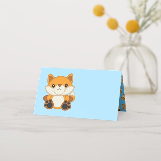 Carte De Placement Fox Baby shower Blue Woodland (Devant)