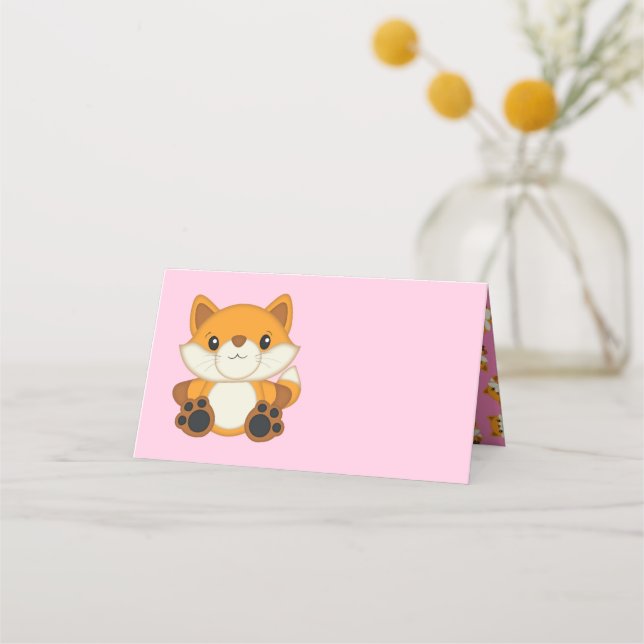Carte De Placement Fox Baby shower rose (Devant)