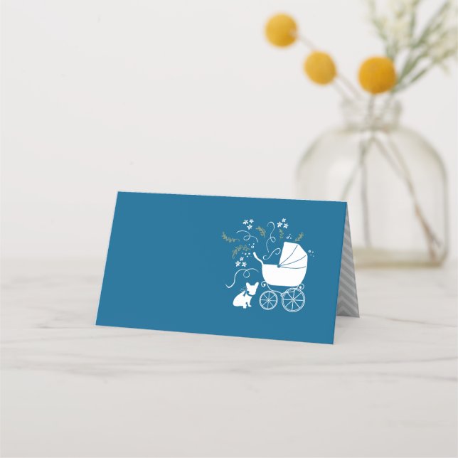 Carte De Placement Français Baby shower Bulldog Français Frenchie Blu (Devant)