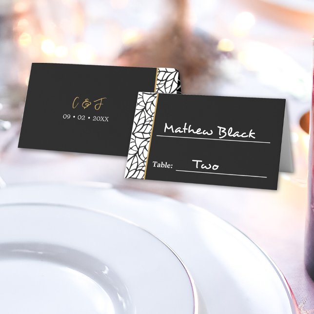 Carte De Placement Frontière du Motif de feuille botanique moderne (Modern Botanical Leaf Pattern Border Place Card)