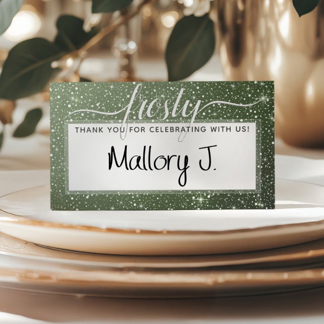 Carte De Placement FROSTY Rustique Sage Vert Aquarelle Monogramme (FROSTY Rustic Sage Green Watercolor Monogram Place Card
)