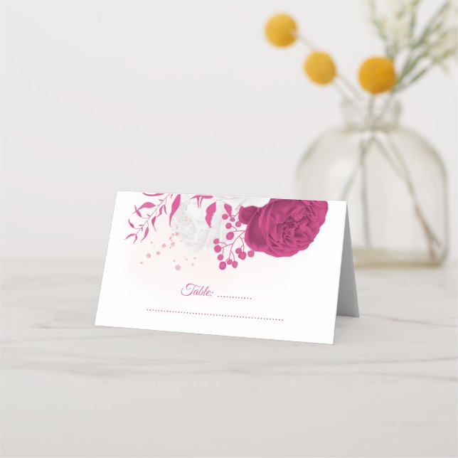 Carte De Placement fuchsia & blanc mariage floral (Devant)