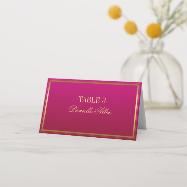 Carte De Placement Fuchsia et Gold Elegant Wedding Place Card (Devant)