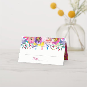 Carte De Placement Fuchsia Gold Blossom Flowers Mariage Carte Place
