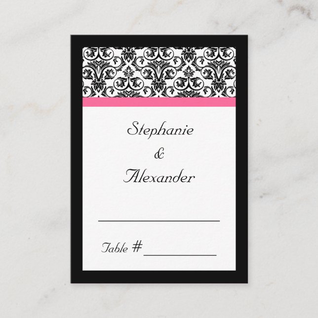 Carte De Placement Fuchsia victorienne rose et blanc Damas (Devant)