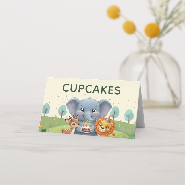 Carte De Placement Gâteaux d'anniversaire mignons aux animaux de la f (Devant)
