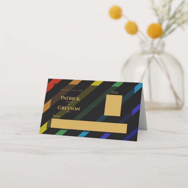 Carte De Placement Gay Men Wedding Elegant Rainbow (Devant)