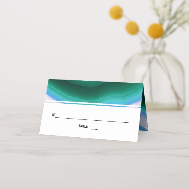 Carte De Placement Géode de tranche d'agate bleu vert mariage escorte (Devant)