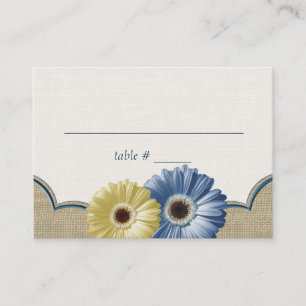 Carte De Placement Gerbera Daisy et Burlap Siège bleu et jaune