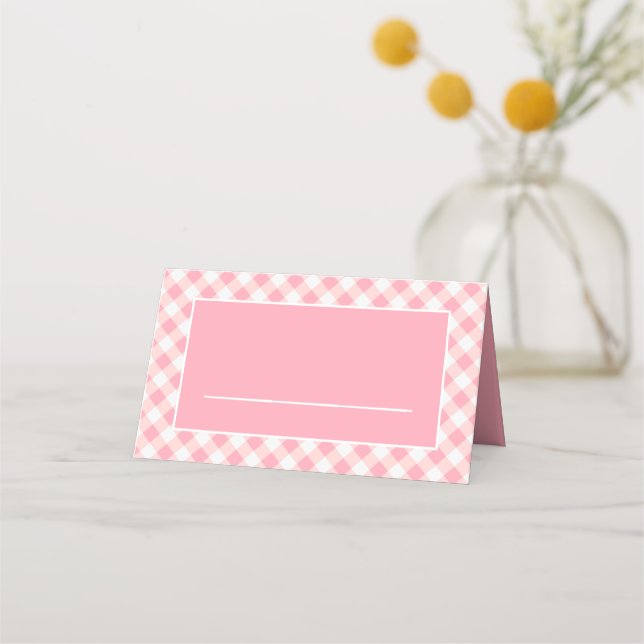 Carte De Placement Gingham à carreaux rose et blanc classique  (Devant)