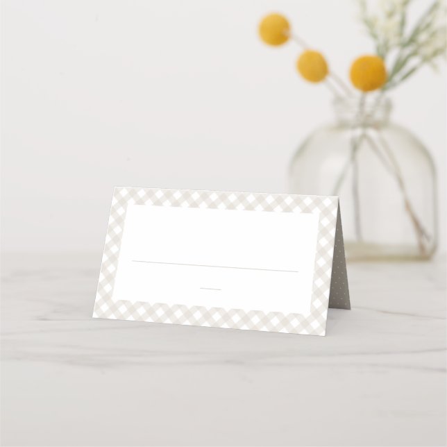 Carte De Placement Gingham beige mignon simple neutre baby shower (Devant)