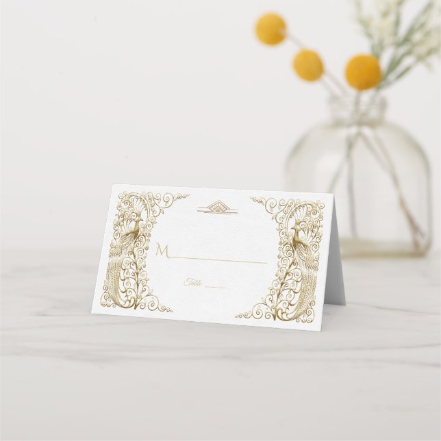 Carte De Placement Glam White Gold Art Déco Peacocks Mariage (Devant)