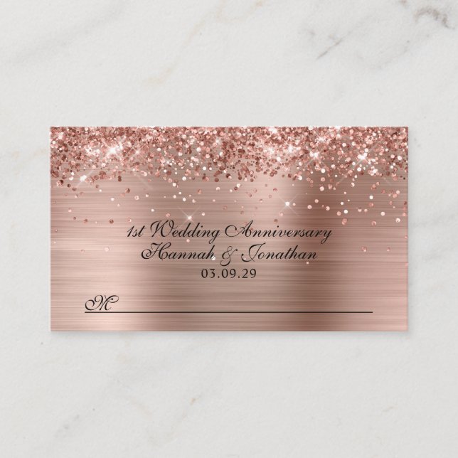 Carte De Placement Glittery Rose Gold 1er anniversaire Mariage (Devant)