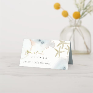 Carte De Placement Gold Dusky Blue Beachy Starfish Fête des mariées