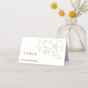 Carte De Placement Gold Foil Look Sea Shells Chic Beach Elegant Blanc