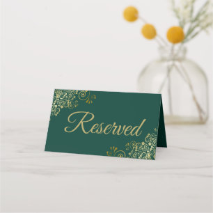 Carte De Placement Gold Frills Emerald Green Elegant Wedding Réservé