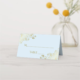 Carte De Placement Gold Frills Poudre Bleu Élégant Mariage Écriture