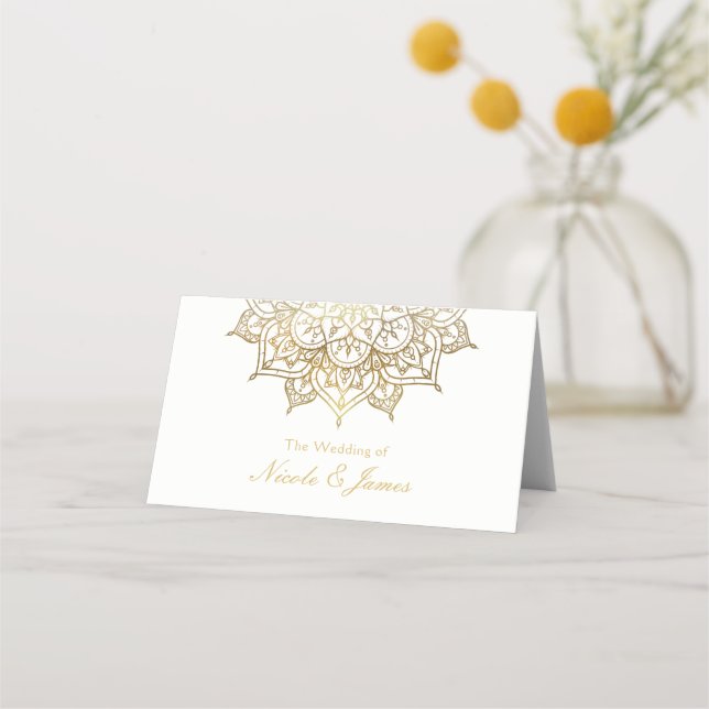 Carte De Placement Gold Mandala Blanc Chic Mariage moderne Table Sièg (Devant)