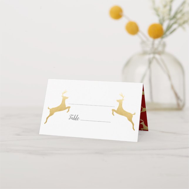 Carte De Placement Gold Reindeer | Noël | Carte mariage (Devant)