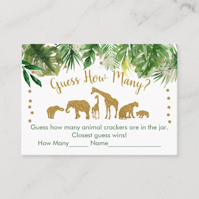 Carte De Placement Gold Safari Animal Devinez Combien De Baby showers (Devant)