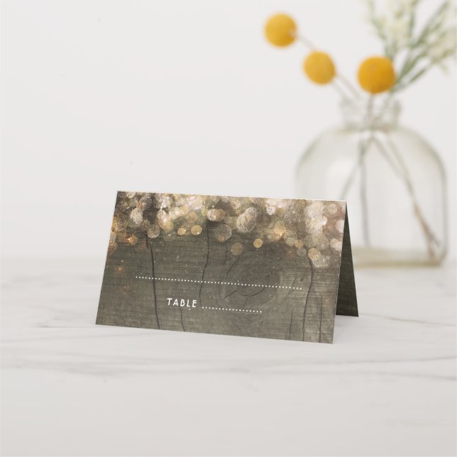 Carte De Placement Gold String éclaire Rustique Mariage de grange en  (Devant)