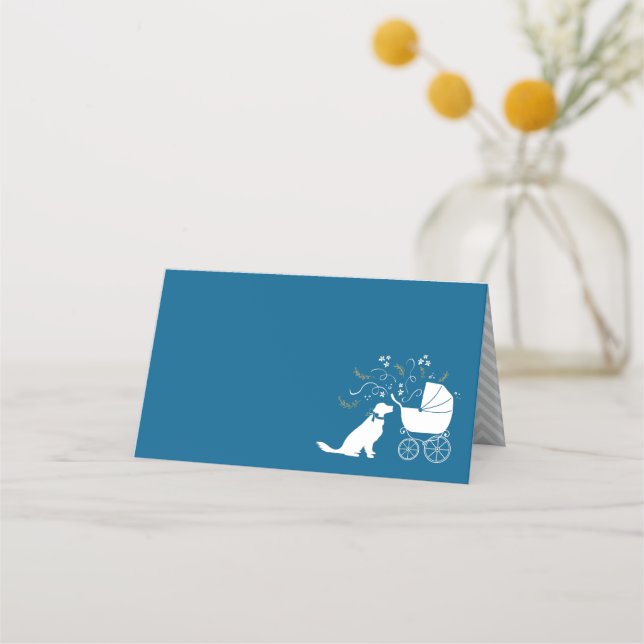 Carte De Placement Golden Retriever Baby shower chien bleu garçon (Devant)