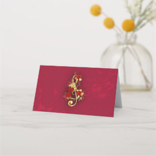 Carte De Placement Golden Treble Clef avec fleurs Roses