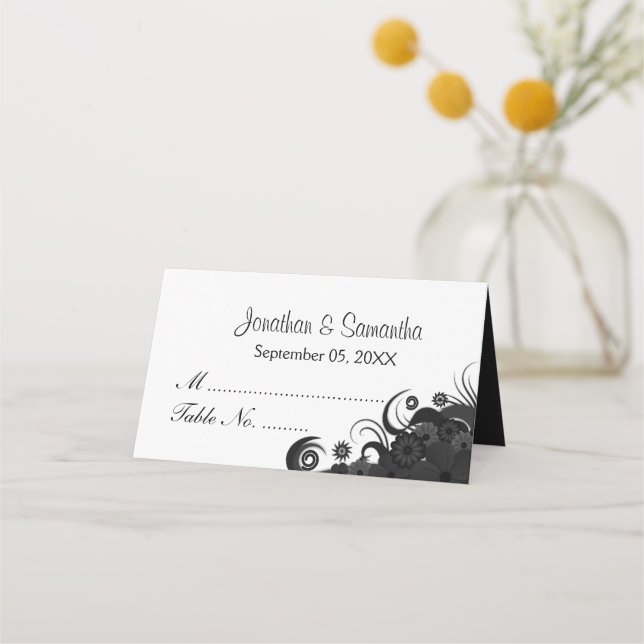 Carte De Placement Goth Hibiscus noir et blanc Tableau floral plié (Devant)