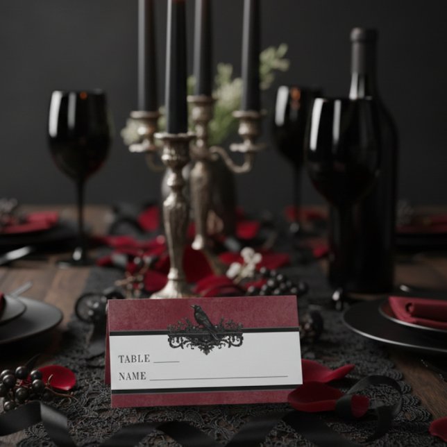 Carte De Placement Gothic Black Raven Wine Darkly Ever After Wedding (Créateur téléchargé)