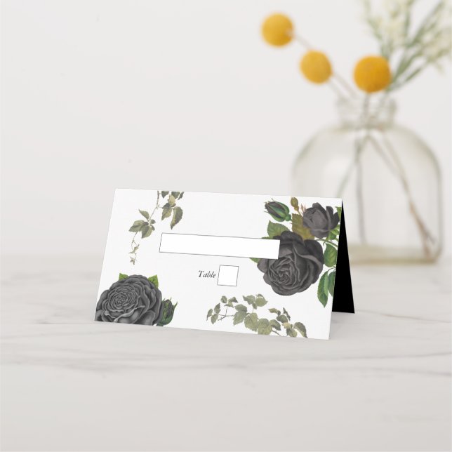 Carte De Placement Gothique Halloween Rose noir Mariage blanc (Devant)