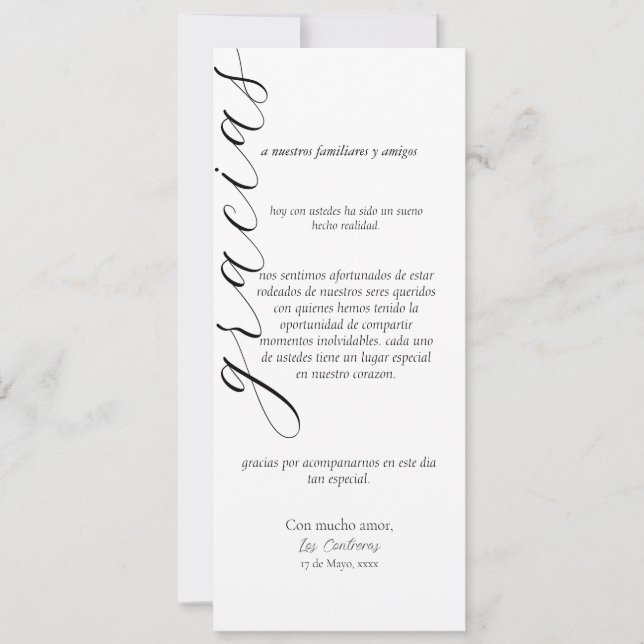 carte de placement gracias en espagnol (Devant)