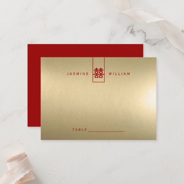 Carte De Placement Grand Rectangle double bonheur Mariage chinois (Devant/Arrière en situation)