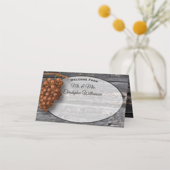 Carte De Placement Grange extérieure rustique Mariage Bois Vins raisi (Devant)