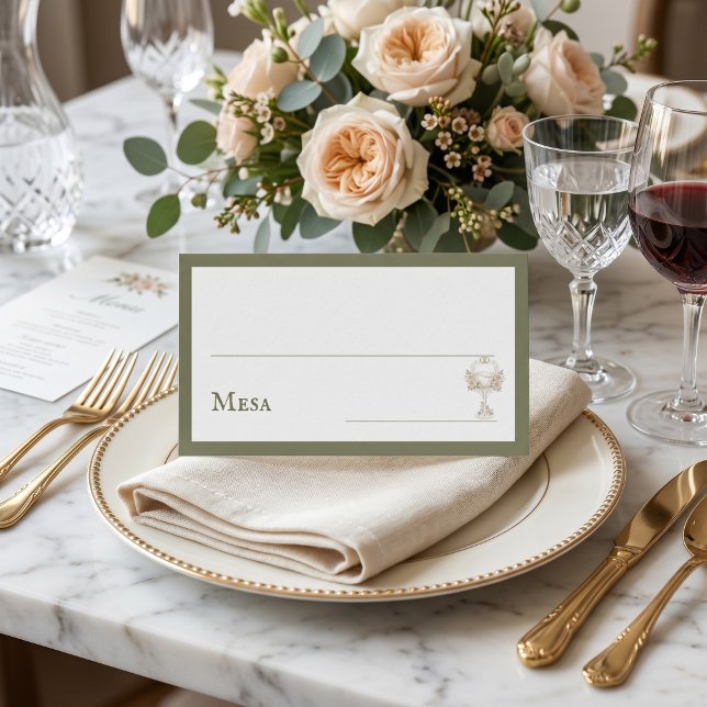 Carte De Placement Green Floral Spanish Wine Glass Wedding Mesa  (Créateur téléchargé)