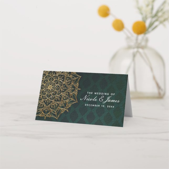 Carte De Placement Green & Gold Marocain Arabe Nights Numéro de table (Devant)