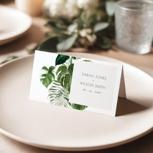 Carte De Placement Green Leafy Palm Tropical Foliage Mariage