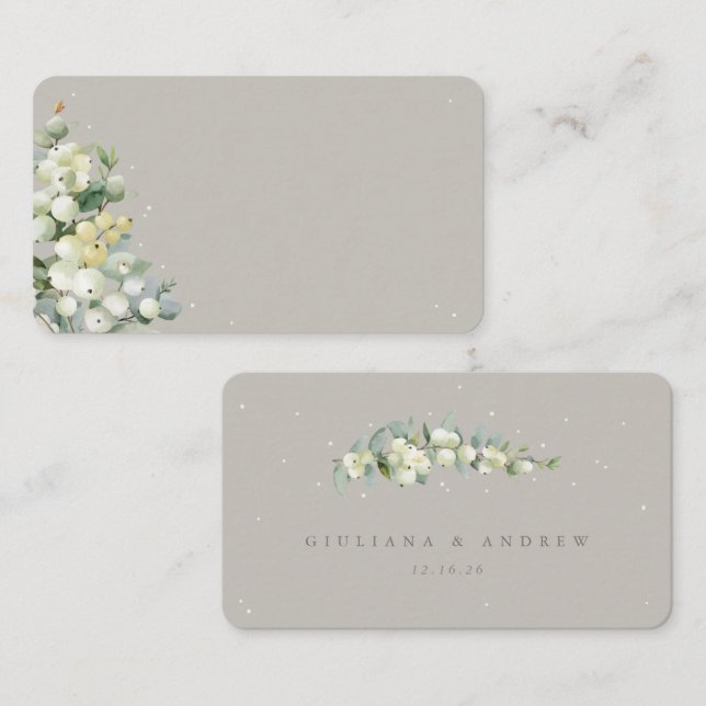 Carte De Placement Greige Snowberry+Eucalyptus Appartement de mariage (Devant / Derrière)