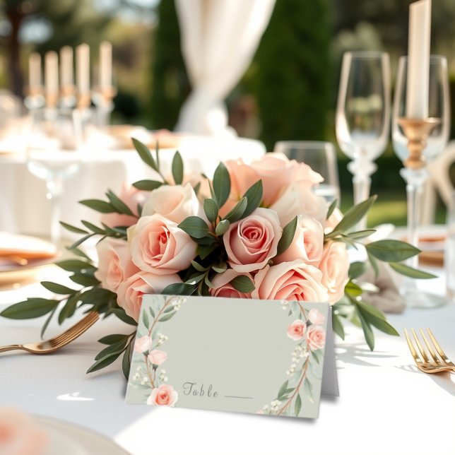 Carte De Placement Grille rose romantique verte Pliée Carte de séjour (Créateur téléchargé)