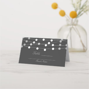 Carte De Placement Gris Argent Chaîne Lumières Mariage moderne Table