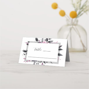 Carte De Placement Gris rose moderne Cadre Floral Design Mariage
