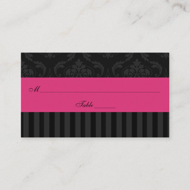 Carte De Placement Gris rose Noir Damas rayures Place Card (Devant)
