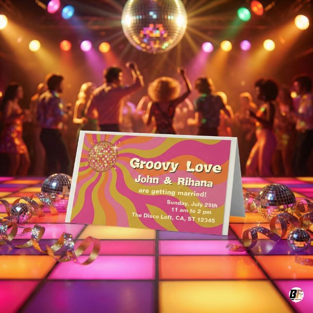 Carte De Placement Groovy Love 70s Rétro Mariage Boule de Disco (Créateur téléchargé)