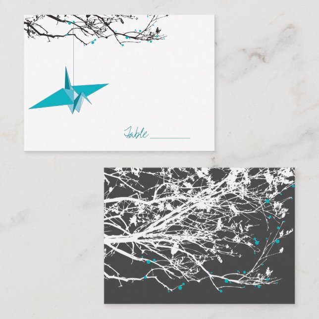 Carte De Placement Grue Turquoise Sur Branches Mariage asiatique (Devant / Derrière)