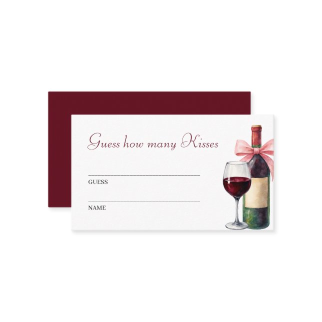 Carte De Placement Guess How Many Kisses Wine Bridal Shower Game (Devant/Arrière en situation)
