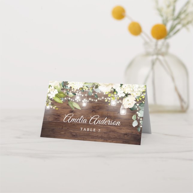 Carte De Placement Guirlande de lumières florales rustiques pour mari (Devant)